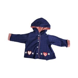 Vintage Baby Q Blue Plaid Hoodie Jacket Hearts Stars 3-6 mths
